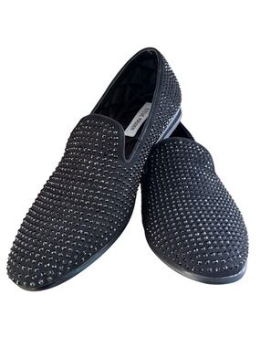 Steve Madden Men’s Black Studded Loafers Slip On Dress Shoes Formal Wedding Prom